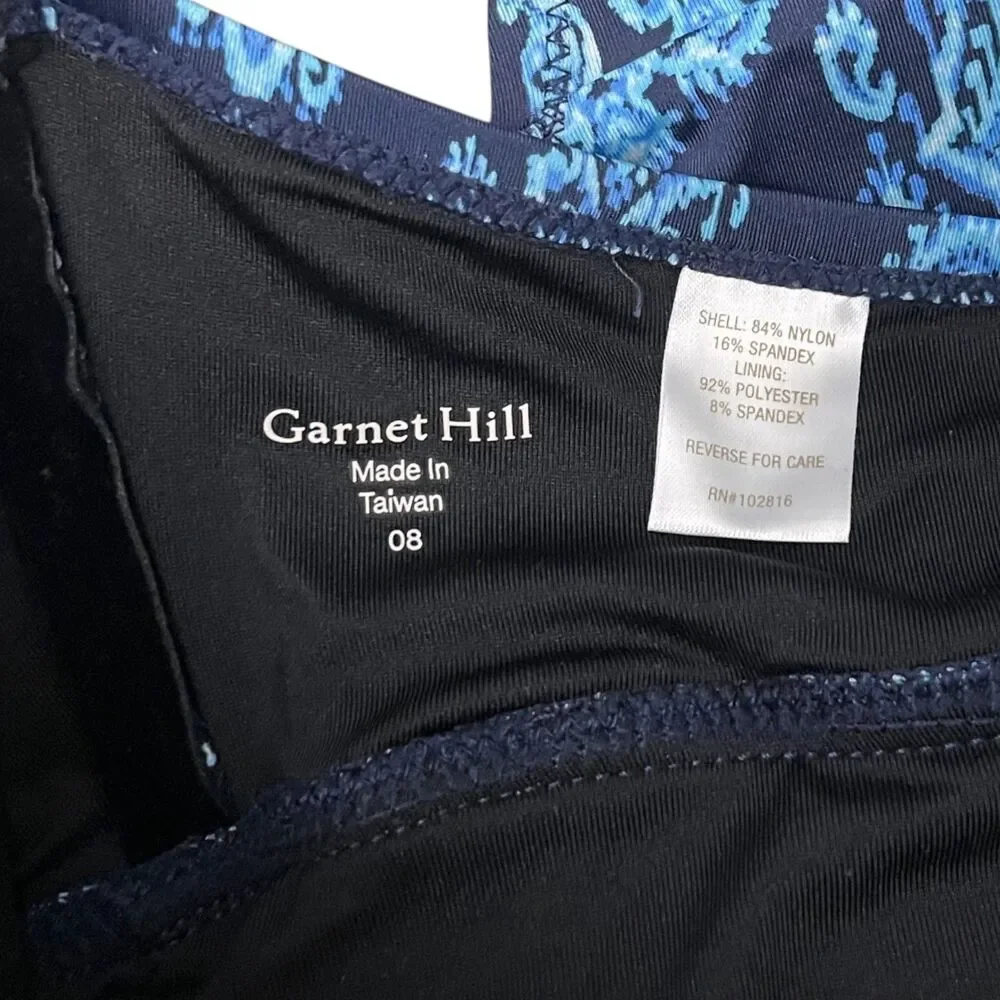 Garnet Hill One Piece Swimsuit Size 8 Ruched Bandeau Halter Blue Paisley NWT